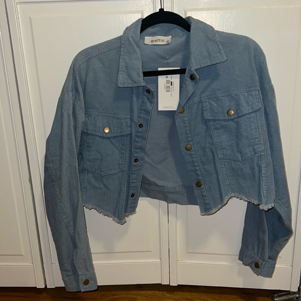 Light blue cropped shacket